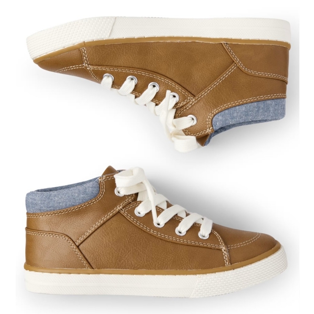 NWT The Children's place boys colorblock hi top sneakers, youth 13, tan
